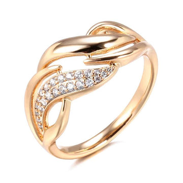 Latest Luxury Rolled 14K Rose Gold Geometry Rings For Women with Shiny AAA Zircon Diamonds, Ethnic Jewellery